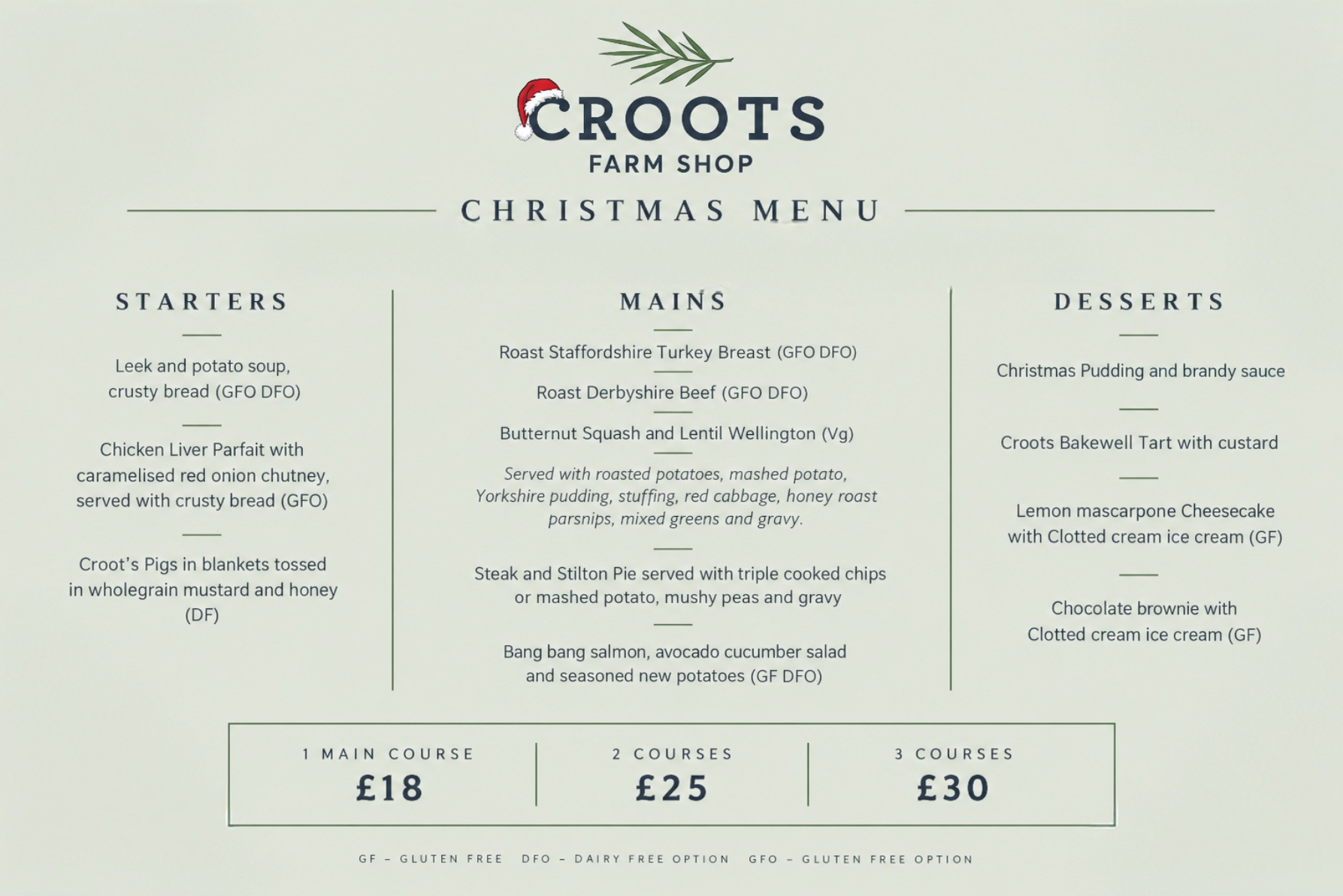 Croots Party Menu 2026